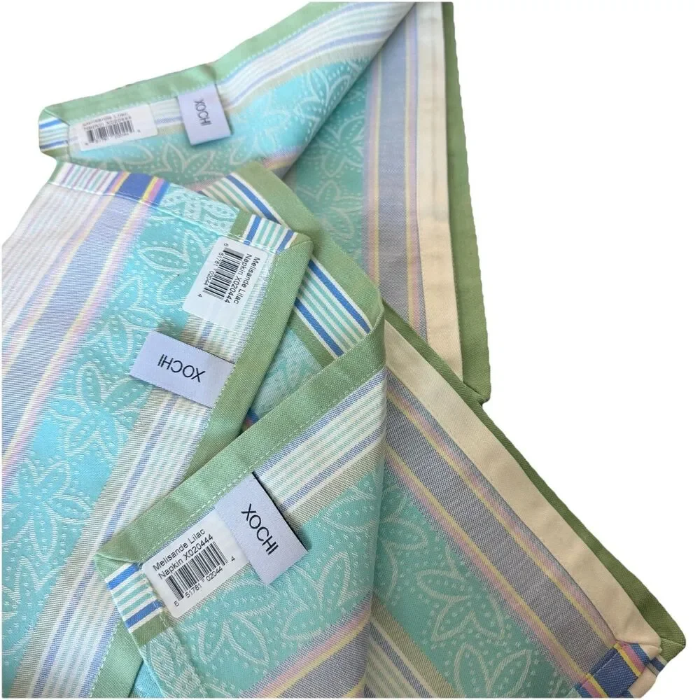 XOCHI Melisande Lilac Striped Cloth Dinner Napkins Set of 3 Cotton 22x22 NWT New